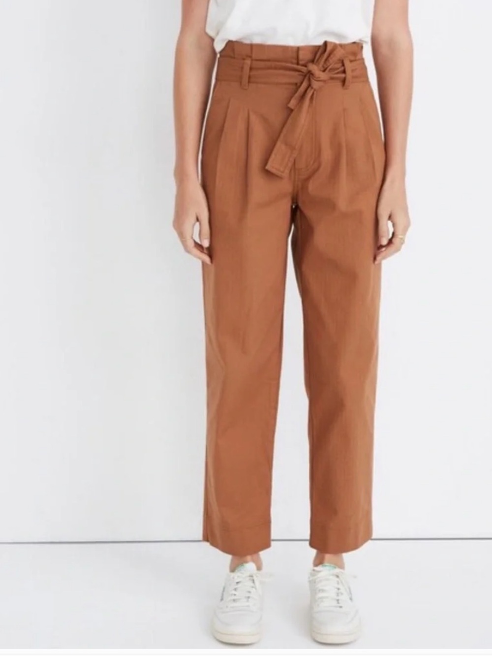 Madewell High-Waist Tie-Belt Paperbag Pants in Rust Brown
